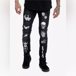 Hot Topic Black Anatomy Patches Stinger Jeans 40x32 Skeleton Patches